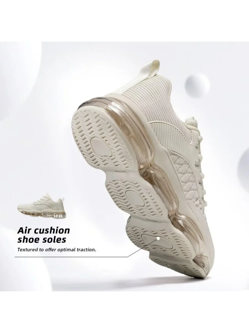 Women's Beige Walking Air Cushion Breathable Mesh Casual Athletic Sneaker Shoes